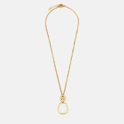 Pre Owned Aigner Faux Pearl Gold Tone Pendant Necklace