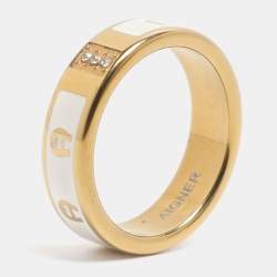 مملوكة مسبقًا Aigner Cream/Gold Tone Metal and Enamel Band Ring Size 57