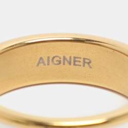 مملوكة مسبقًا Aigner Cream/Gold Tone Metal and Enamel Band Ring Size 57