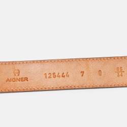 Pre Owned حزام إيغنر بقفل شعار 85 سم قماش مطلي بتوقيع رمادي / أسود