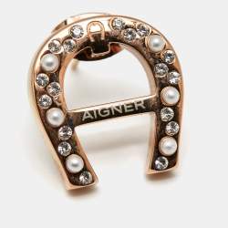 Pre Owned أقراط أيغنر كريستالات لؤلؤ صناعي كري ستالات لون ذهبي وردي