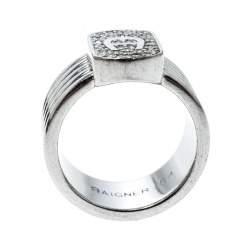 Aigner Crystal Silver Tone Band Ring Size 54