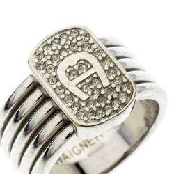 Aigner Crystal Silver Tone Band Ring Size 54