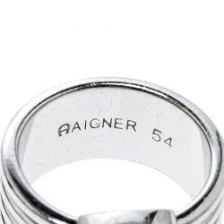 Aigner Crystal Silver Tone Band Ring Size 54