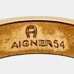 Pre Owned Aigner Crystals Gold Tone Ring Size 54
