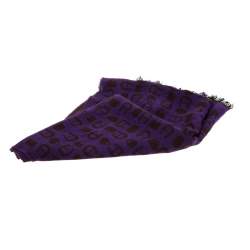 Pre Owned Aigner Brown and Purple Horseshoe Logo and Bag Pattern Jacquard Fringed Scarf