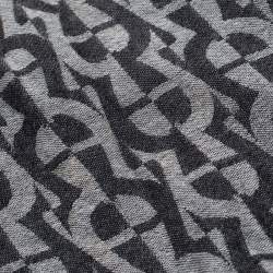 Pre Owned Aigner Black and Grey Logo Pattern Jacquard Fringed Edge Scarf