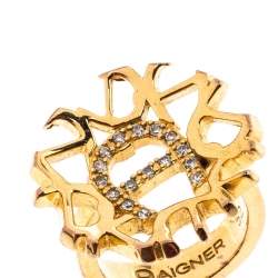 مملوكة مسبقًا Aigner Crystal Gold Tone Cocktail Ring Size 52