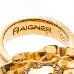 مملوكة مسبقًا Aigner Crystal Gold Tone Cocktail Ring Size 52