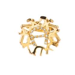 مملوكة مسبقًا Aigner Crystal Gold Tone Cocktail Ring Size 52