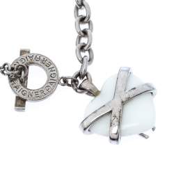 Pre Owned Aigner Crystal Resin Heart Charm Silver Tone Toggle Bracelet