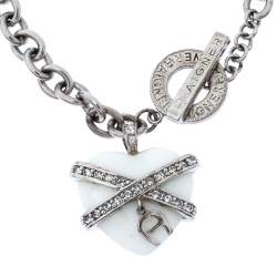 Pre Owned Aigner Crystal Resin Heart Charm Silver Tone Toggle Bracelet