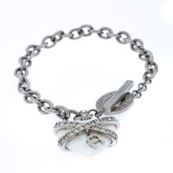 Pre Owned Aigner Crystal Resin Heart Charm Silver Tone Toggle Bracelet