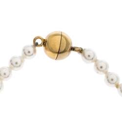 Pre Owned Aigner Faux Pearl Crystal Logo Pendant Magnetic Bracelet