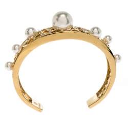 Pre Owned Aigner Crystal Faux Pearl Gold Tone Open Cuff Bracelet