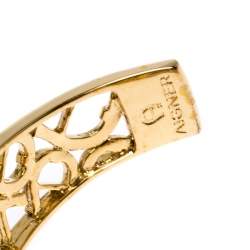 Pre Owned Aigner Crystal Faux Pearl Gold Tone Open Cuff Bracelet