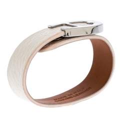 Pre Owned Aigner Silver Tone White Leather Cybill Wide Bracelet