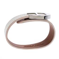 Pre Owned Aigner Silver Tone White Leather Cybill Wide Bracelet