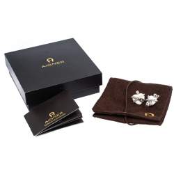 Aigner Crystal Resin Heart Charm Silver Tone Earrings