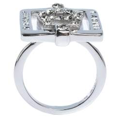 Aigner Crystal Studded Silver Tone Square Ring Size 54
