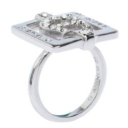 Aigner Crystal Studded Silver Tone Square Ring Size 54