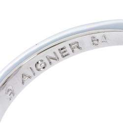 Aigner Crystal Studded Silver Tone Square Ring Size 54