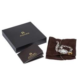 Pre Owned Aigner Silver Tone Mother of Pearl Logo Bracelet