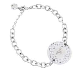 Pre Owned Aigner Silver Tone Mother of Pearl Logo Bracelet