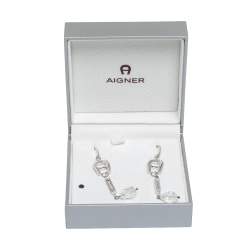 Aigner Silver Tone Crystal Linear Drop Earrings