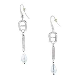 Aigner Silver Tone Crystal Linear Drop Earrings
