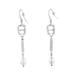 Aigner Silver Tone Crystal Linear Drop Earrings