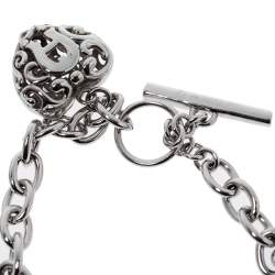 Aigner Silver Tone Crystal Heart Charm Toggle Bracelet