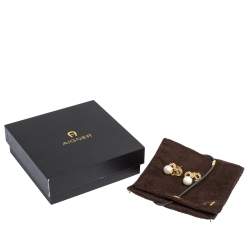 Pre Owned Aigner Gold Tone Faux Pearl Crystal Drop Earrings