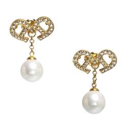 Pre Owned Aigner Gold Tone Faux Pearl Crystal Drop Earrings