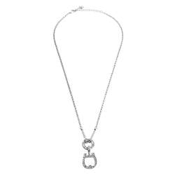 Aigner Crystal Embellished Logo Pendant Silver Tone Necklace