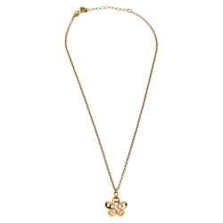 Pre Owned Aigner Gold Tone Crystal Embellished Floral Pendant Necklace 