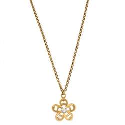 Pre Owned Aigner Gold Tone Crystal Embellished Floral Pendant Necklace 