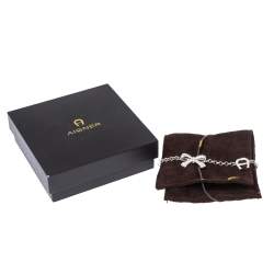 Aigner Silver Tone Crystal Embellished Bow Toggle Bracelet