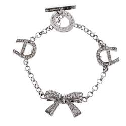 Aigner Silver Tone Crystal Embellished Bow Toggle Bracelet