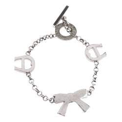 Aigner Silver Tone Crystal Embellished Bow Toggle Bracelet