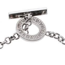 Aigner Silver Tone Crystal Embellished Bow Toggle Bracelet