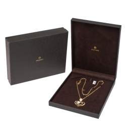 Pre Owned Aigner Heart Faux Pearl Crystal Gold Tone Necklace