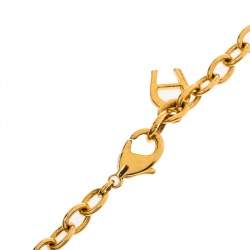 Pre Owned Aigner Heart Faux Pearl Crystal Gold Tone Necklace