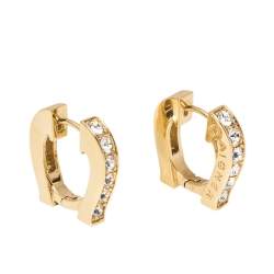 Pre Owned Aigner Logo Crystal Gold Tone Earring Necklace Set