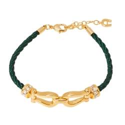مملوكة مسبقًا Aigner A Logo Crystal Gold Tone Silk Cord Bracelet
