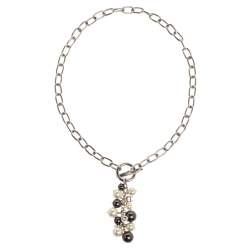 مملوكة مسبقًا Aigner Silver Tone Faux Pearl Tasseled Necklace