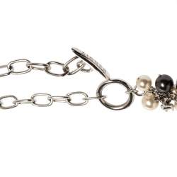 مملوكة مسبقًا Aigner Silver Tone Faux Pearl Tasseled Necklace