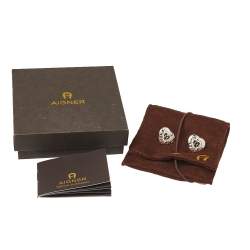 Aigner Silver Tone Heart Crystal Stud Earrings