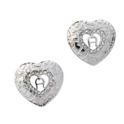 Aigner Silver Tone Heart Crystal Stud Earrings