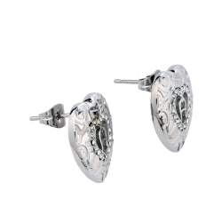 Aigner Silver Tone Heart Crystal Stud Earrings